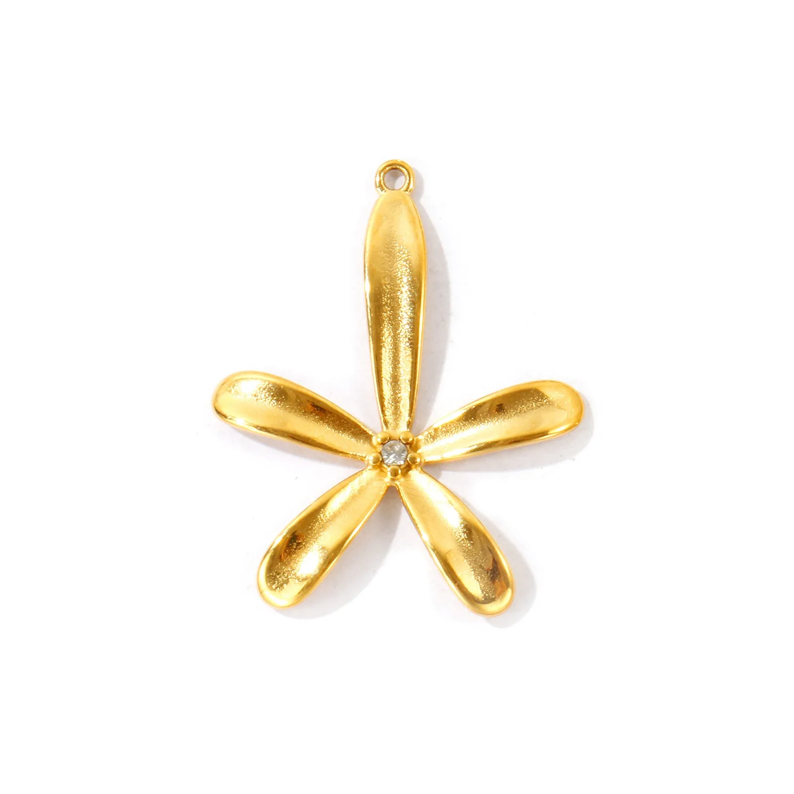 1 Stück 304 Edelstahl-Anhänger, geometrische Blume, Stern, klarer Strass, 18 Karat vergoldet, Anhänger für DIY-Halskette, Schmuckherstellung – Detail 5