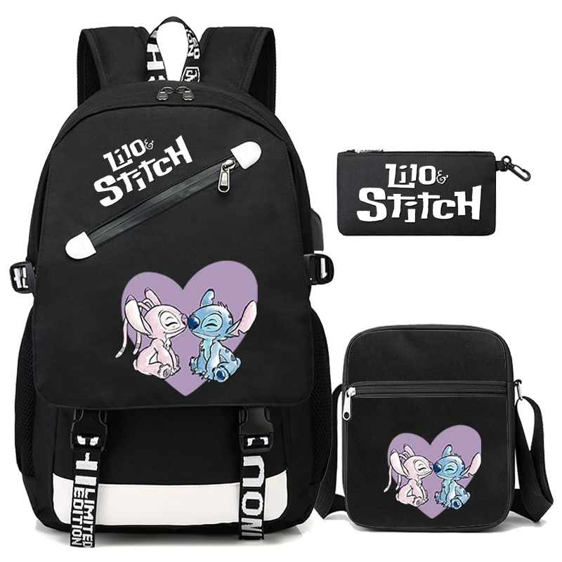 3 sztuk/zestaw Disney Lilo Stitch płócienny plecak z torebką piórnik dla dziewczynki chłopiec tornister powrót do szkoły Bookbag plecaki