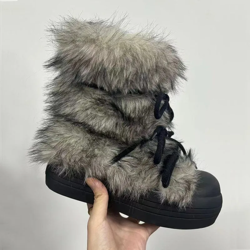 Warm Cozy Winter Women Bow Platform Snow Ankle Boots Fluffy Fur Plush Lined Flat Cotton Shoes 2026 Trend