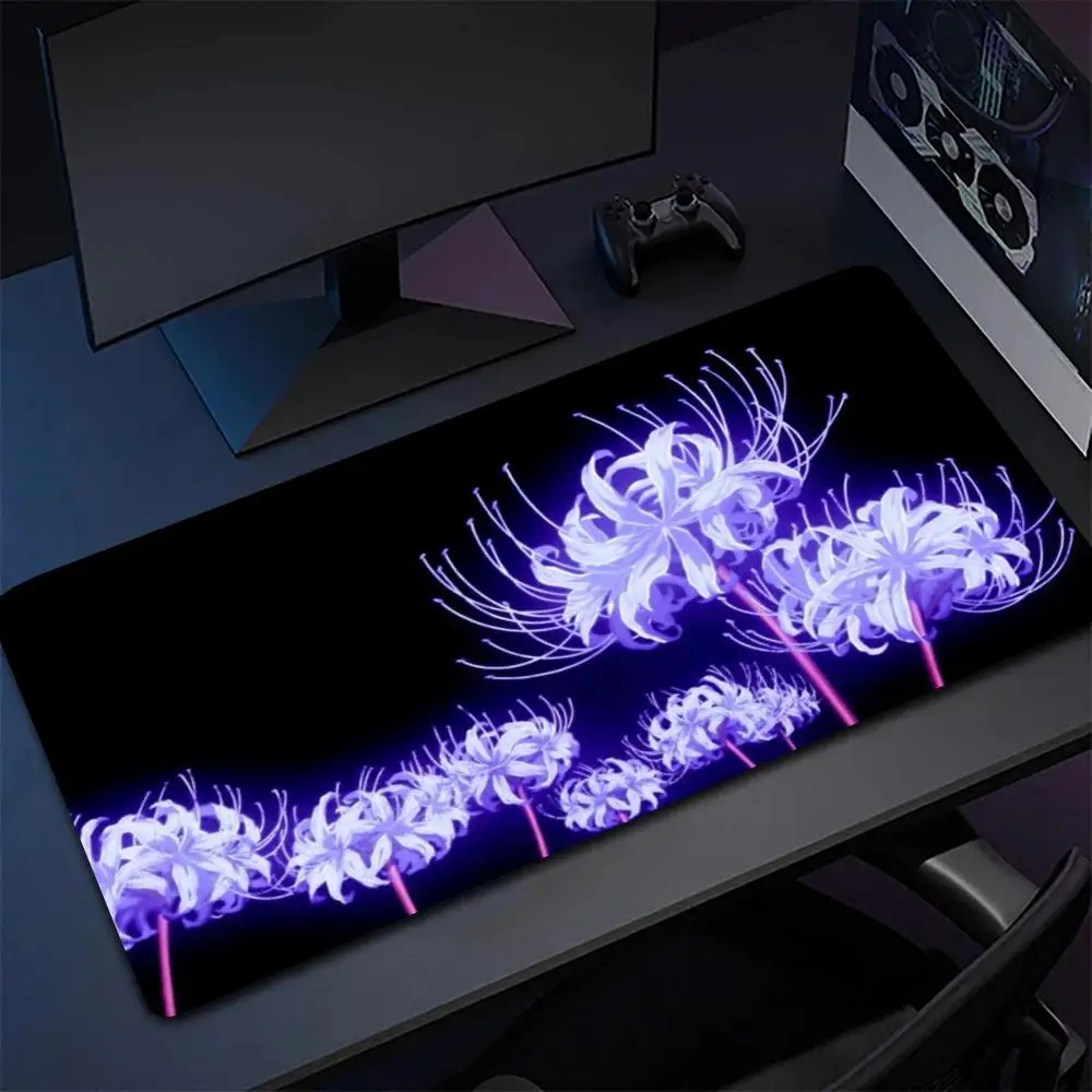 Playmat Glowing Purple Spider Lily Dark Background Large Size Mouse Pads For Laptop Game Table Mat