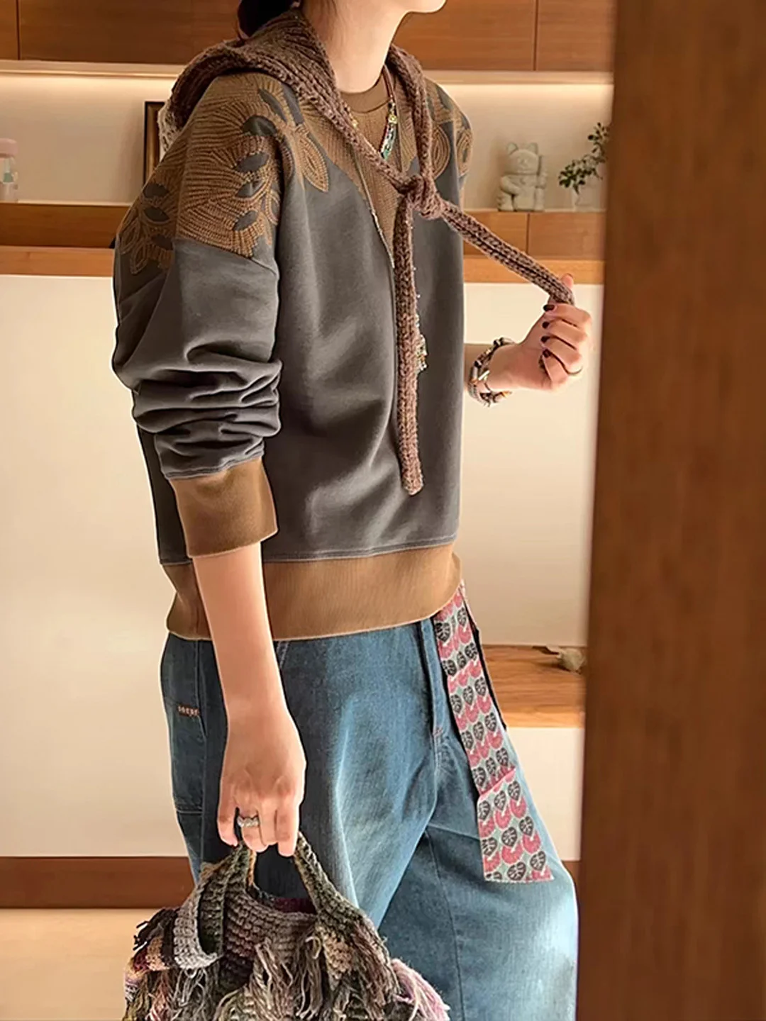 

Oversized Hoodie Women's round Ne Sweatirt Embroidered Le Pattern Casual Autumn Winter Faion Commute Sle