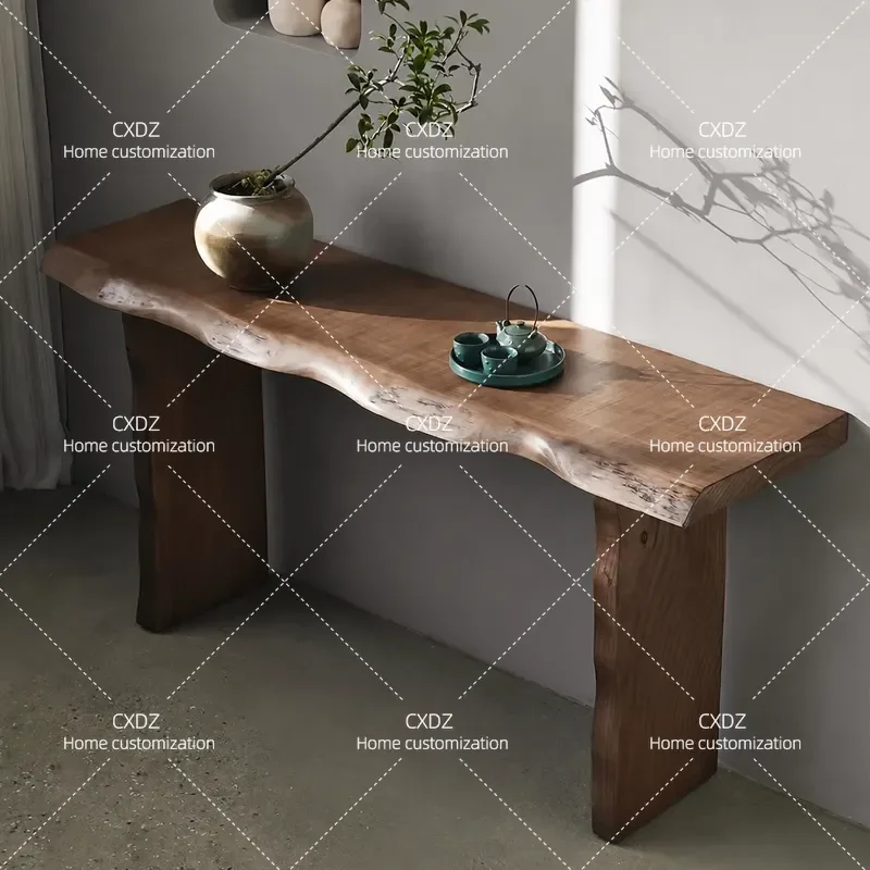 Wabi Style Solid Wood Entrance Table Retro Wall Mounted Console for Living Room Hotel Decorative Strip Case Against the Wall