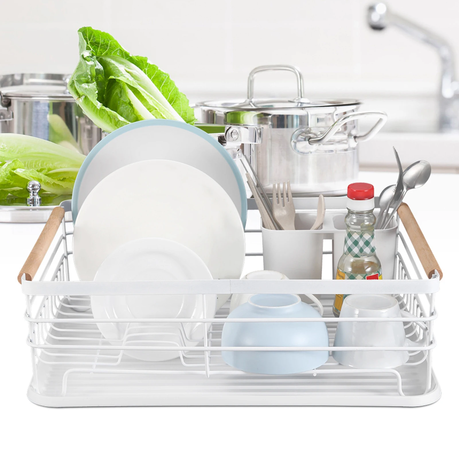 Multifunction Kitchen Dish Drainer Storage Shelf Draining Rack Organizer (White)