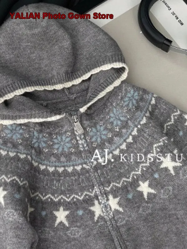 Children's Coat Autumn Winter 2025 Boys Girls Fair Isle Pattern Soft Casual Knit Cardigan Trendy Kids