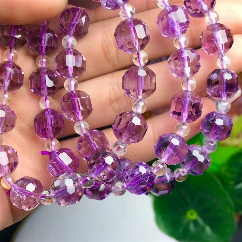 10MM Natural Amethyst Facet Bracelet Women Energy Bead Reiki Healing fengshui Bangle Jewelry Holiday Gift 1pcs