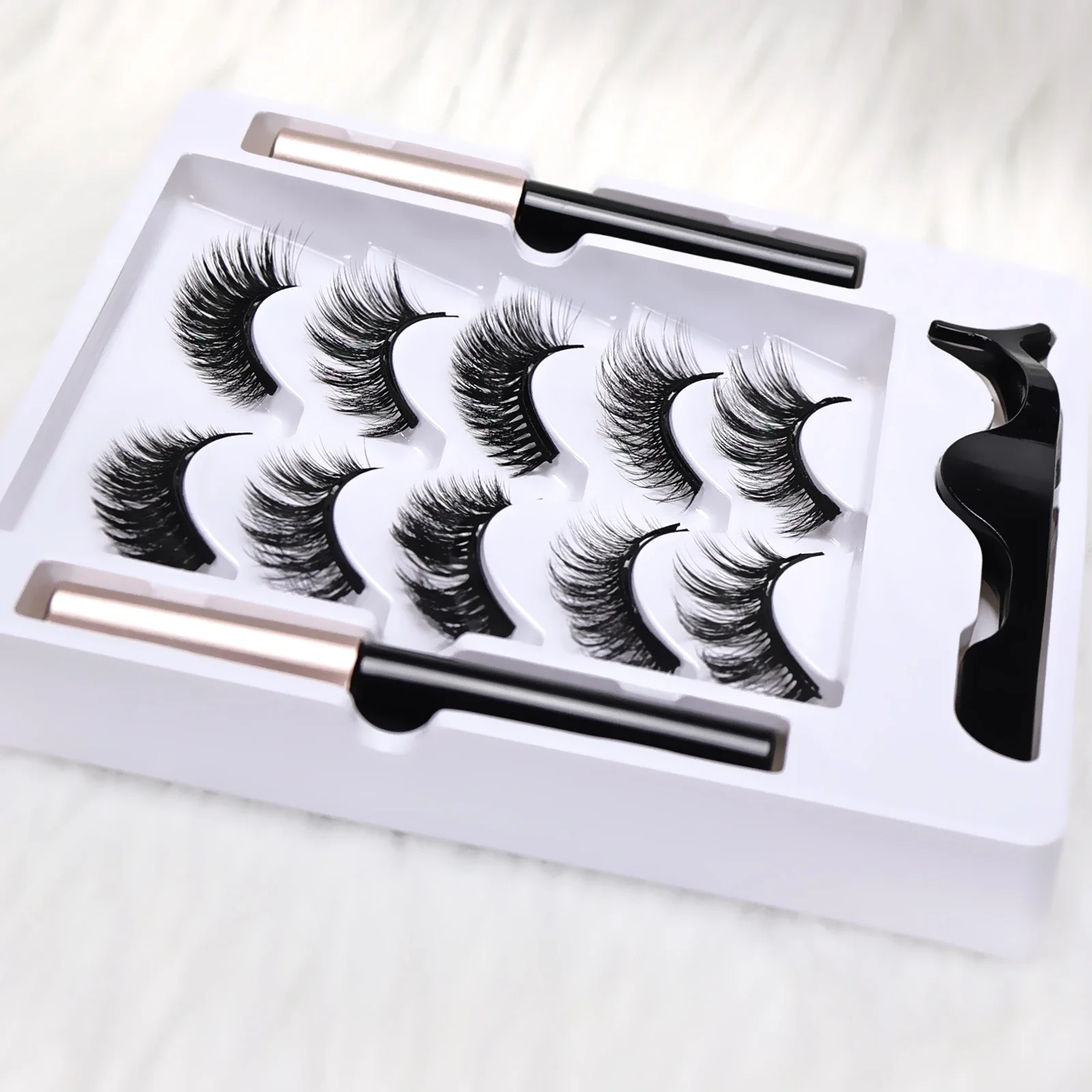 Sommer Wasserfestes Magnetisches Wimpernset 5 Paar Volle Streifen Dramatische Dicke Wimpern Mit Magnetischem Eyeliner Outdoor-Make-up – Detail 3
