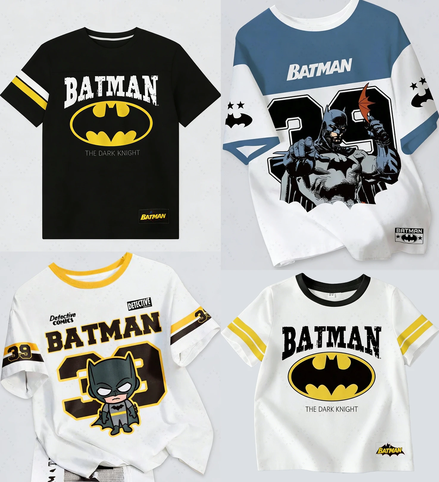 Camiseta de Manga Corta con Cuello Redondo y Estampado de Letras y Rayas de Dibujos Animados para Niños y Niñas, Estilo Casual, Moda de Verano 2026 BATMAN