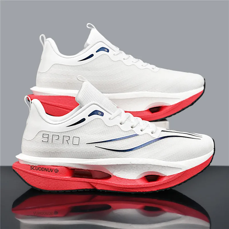 Herren-Freizeitsportschuhe, Paar-Modell 9Pro, Herren-Laufschuhe für Wettkämpfe, trendige Sportschuhe mit Farbverlauf und Mesh-Obermaterial, atmungsaktive, leichte und strapazierfähige Laufschuhe mit dicker Sohle und hoher Elastizität, die Stöße absorbieren, ideal für Outdoor-Fitness-Training. – Detail 9
