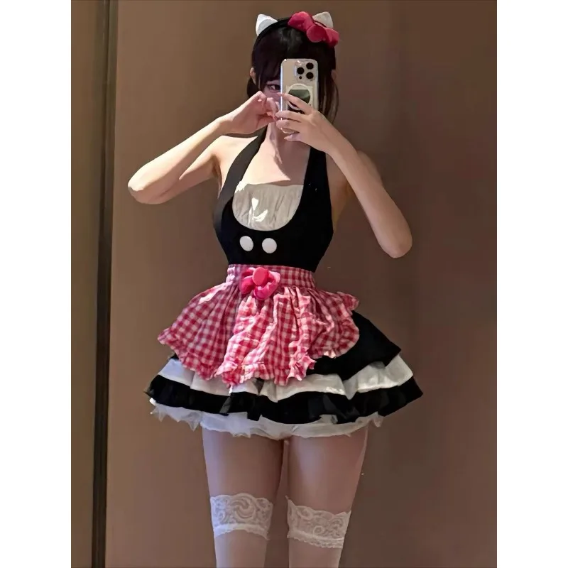 

Japanese Sweet Maid Cosplay Sexy Dress Apron Uniform Cute Skirt Headwear Socks Suit for Women Role Play Sleepwear Costume