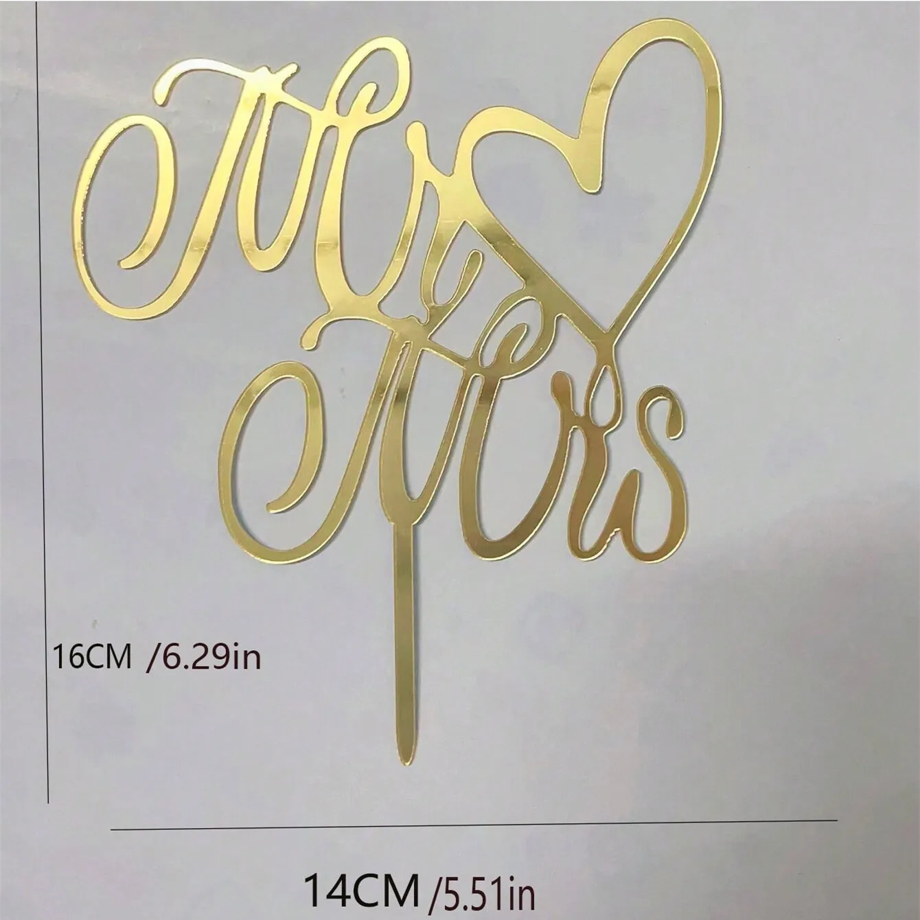 3pcs MR&MRS Gold Cake Topper Heart Acrylic Cake Baking Decoration Wedding Engagement  Party Favors