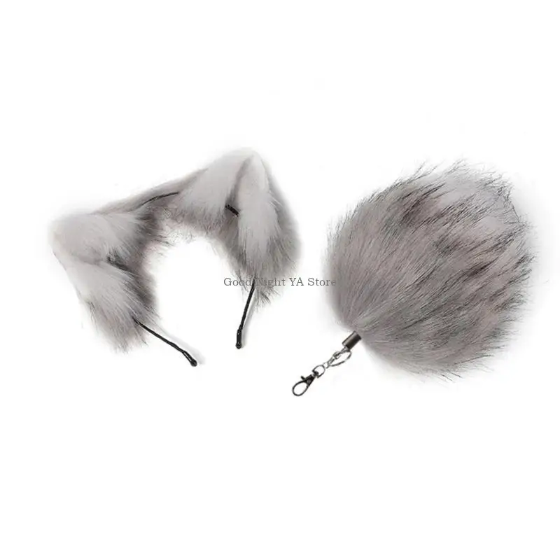 Porte-clés pendentif queue d'animal, 2 pièces, bandeau d'oreille, décoration porte-clés pour femmes, ensemble déguisement