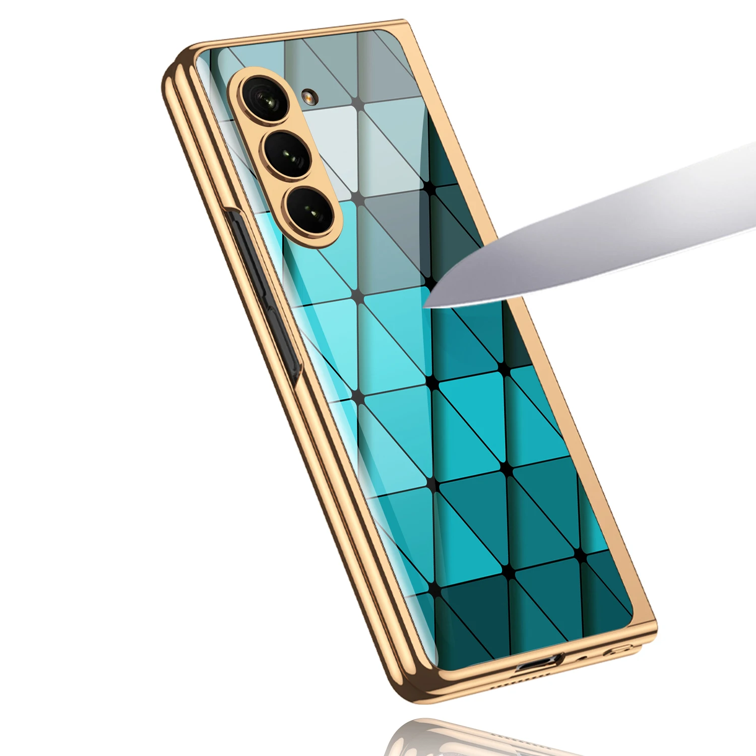 Luxury Plating Screen Glass Case For Samsung Galaxy Z Fold 6 5 Case Back Painted Pattern Glass Plastic Cover For Galaxy Z Fold 6