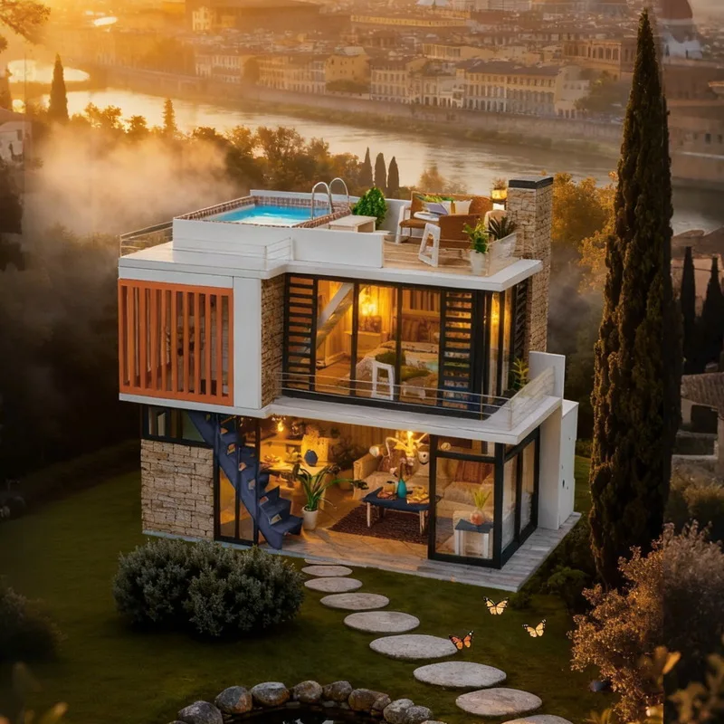 جديد 2025 الحديثة الأوروبية لتقوم بها بنفسك بيوت الدمية فلورنسا فيلا أطقم منمذجة التعليمية الإبداعية اليد الجمعية لعبة الحرفية ديكور المنزل #4