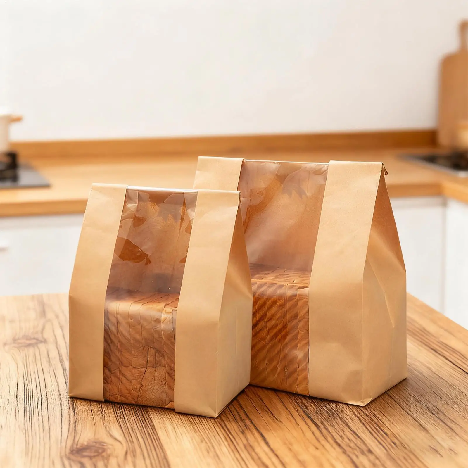 

50pcs Kraft Paper Bag Toast Bag Packaging Bag Self Sealing Bread Bag Baked Food Wrapping Pouches Biscuits Cake Bag Free Sticker
