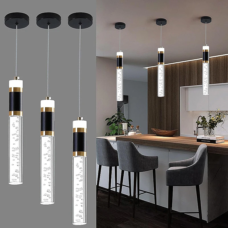 Fumi  Modern LED Pendant Light, Elegant Black And Gold  Hanging Ceiling Fixture, Mini Bedroom Bedside Table Small Chandelier