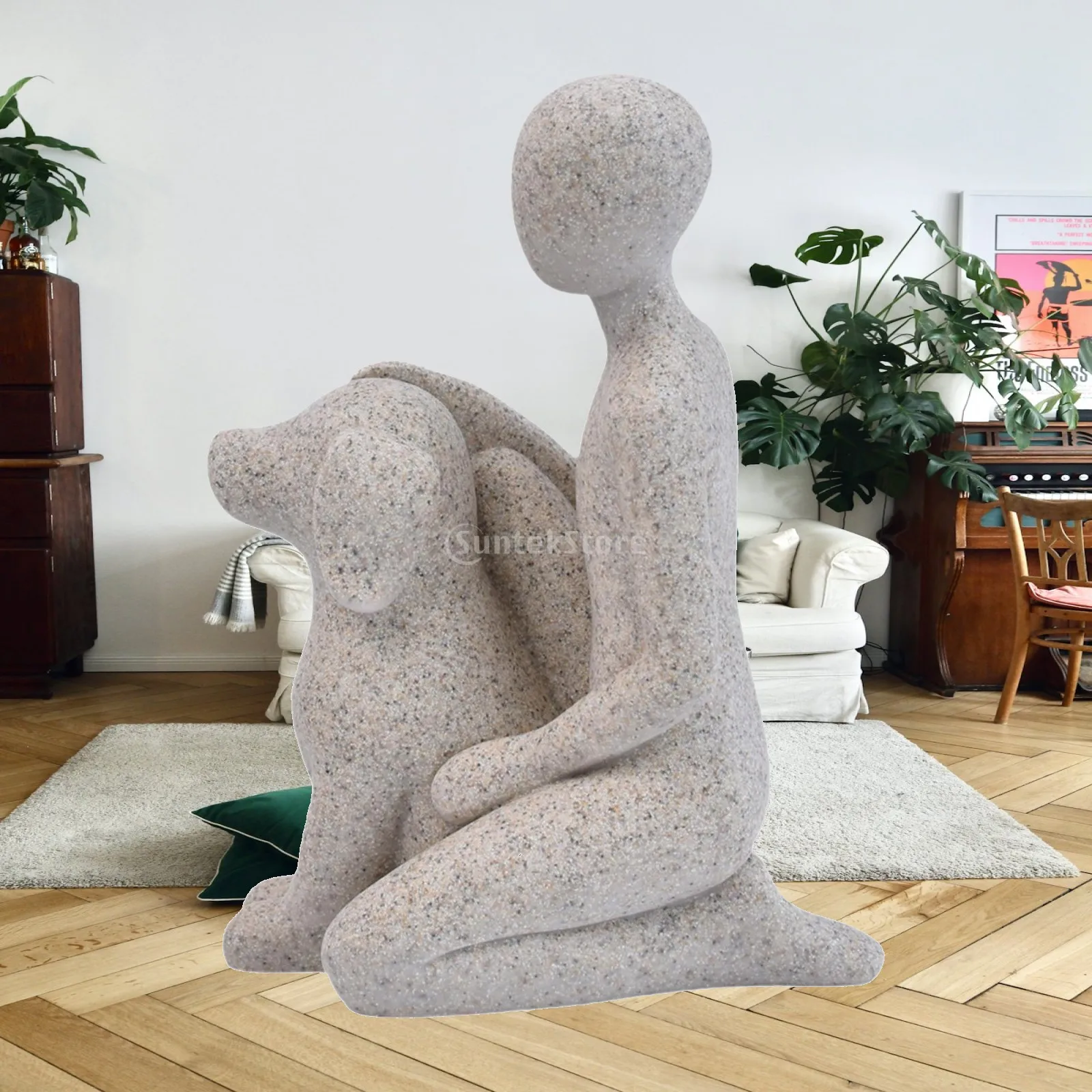 Resin Man & Dog Family Figurine Emotional Bond Sculpture for Heartwarming Gift Thoughtful Gift Heartfelt Home Decoration