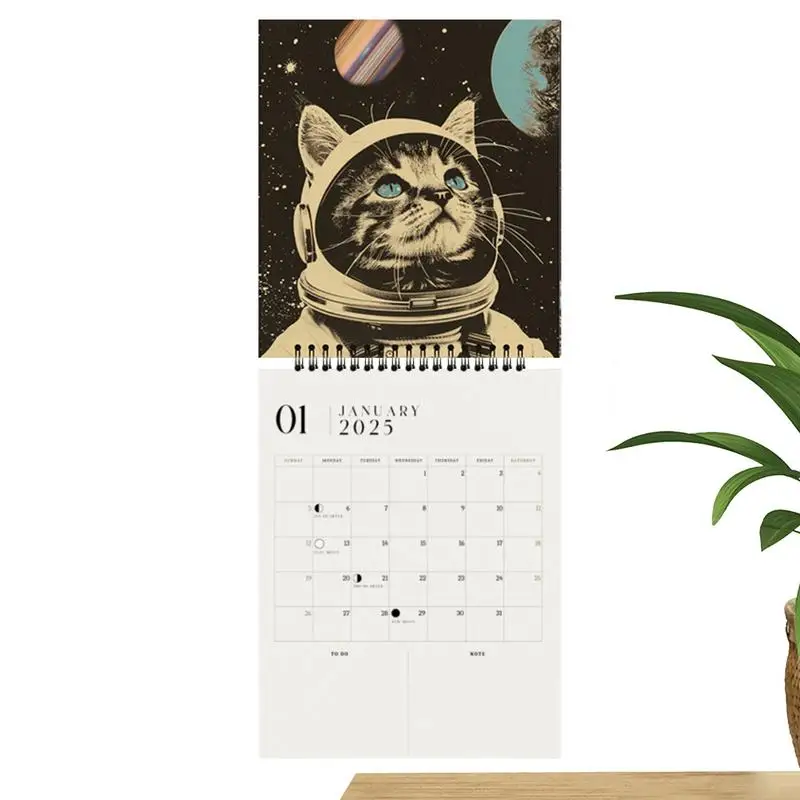 Calendario de gato Calendarios de pared divertidos decorativos Calendario de fase lunar Decoración de pared de gato de Navidad Arte de pared de gato Organización y planificación