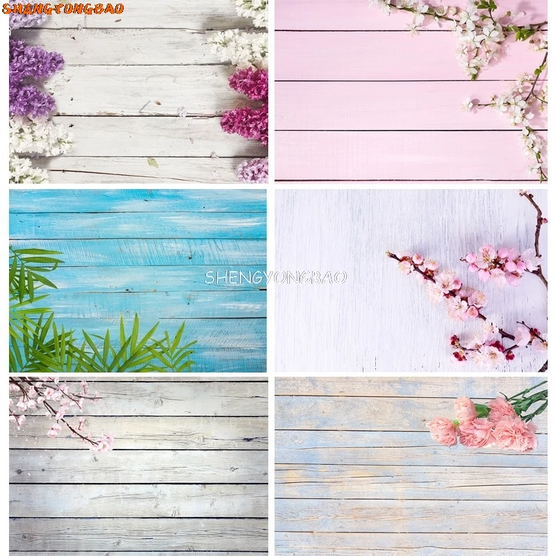 

SHENGYONGBAO Spring Flower Wood Board Photography Backdrops Photo Studio Props Wooden Floor Backgrounds MB-03