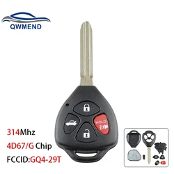 QWMEND 4 Buttons GQ4-29T Smart for Toyota Car Key 314Mhz For Toyota Corolla 2010 2011 2012 2013 Transponder 4D67/G Chip optional