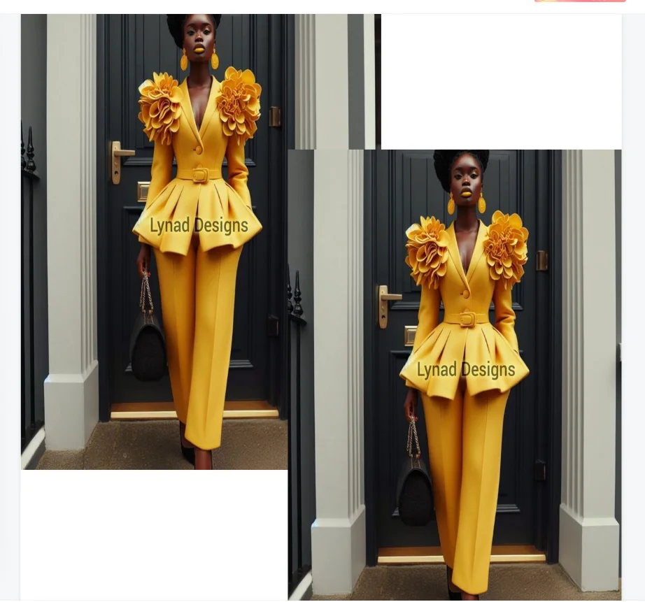 

Yellow Women Suit Pants Set 2 Pieces Blazer+Trousers Belted 3D Flower Customized Autumn Formal Guest Wedding Tuxedos Party Coat