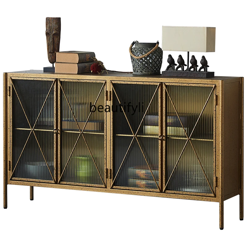 

Light Luxury Post-Modern Golden Entrance Cabinet Nordic Industrial Style Sideboard Cabinet Metal Curio Cabinet