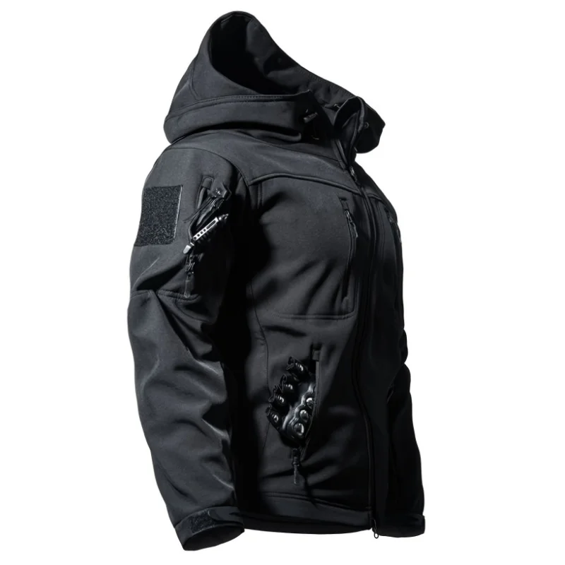 Men's Tactical Hooded Jacket, Outdoor Hiking Casual Top, Autumn and Winter Windproof Warm Jacket, Casual Workwear 모터사이클 재킷