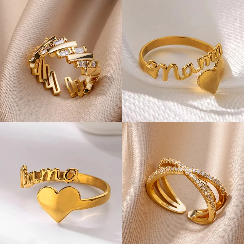 Anillos de mamá grabados para mujer, anillo de acero inoxidable con forma de corazón, tendencia 2025, joyería femenina única, regalos para madre, anillos para mujer