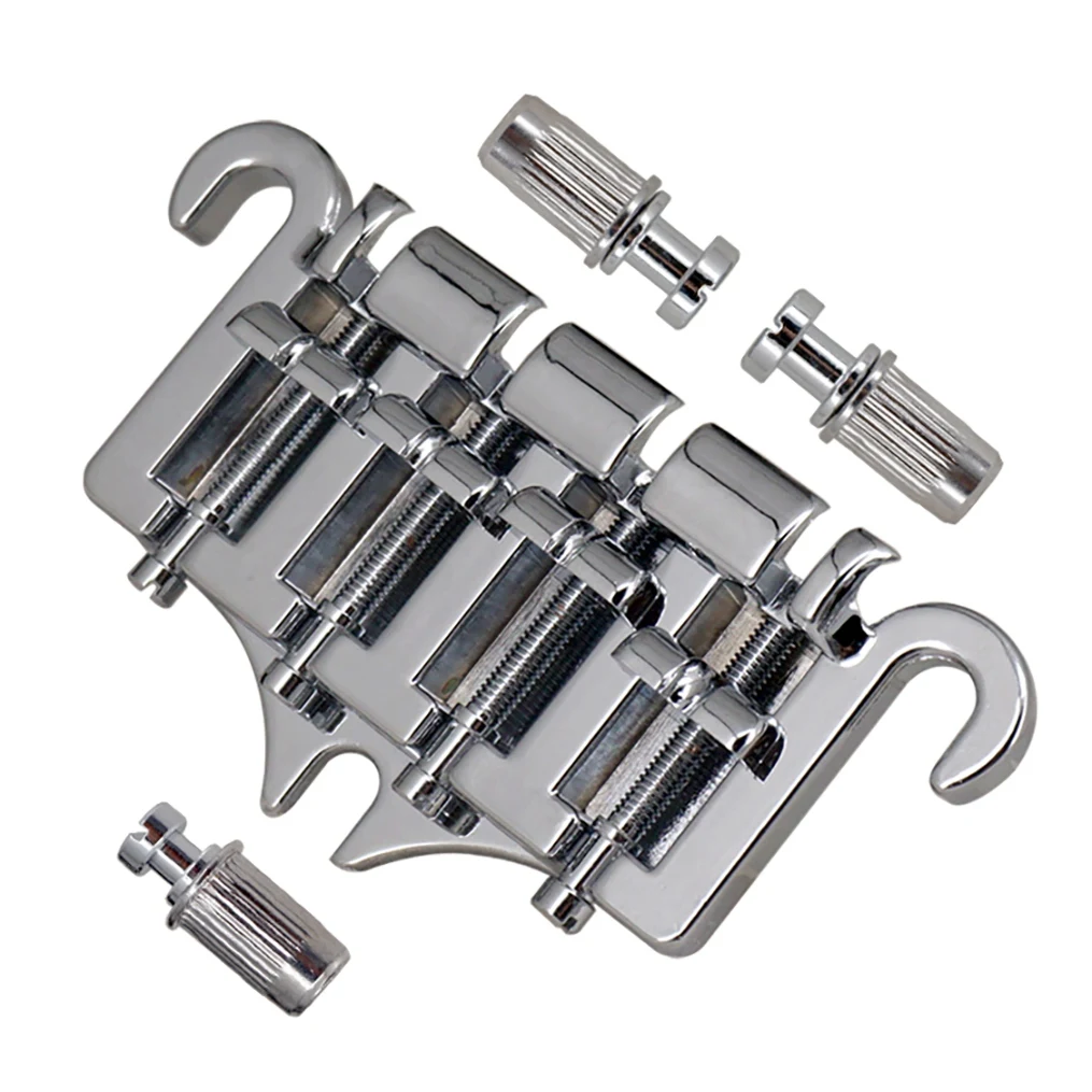 3 Point 4 String Bass Bridge Tailpiece Zinc Alloy Bridges with Saddle Replacement Parts for Gibson EPI Style Bass,Silver