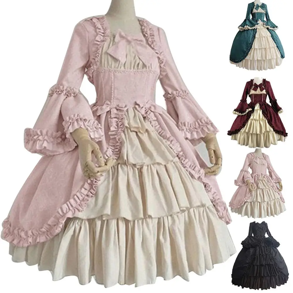 

Elegant Medieval Retro Gothiced Court Lolita Dress Ball Dress Square Neck Tight Waist Bowknot Women Costume Vestido Dress
