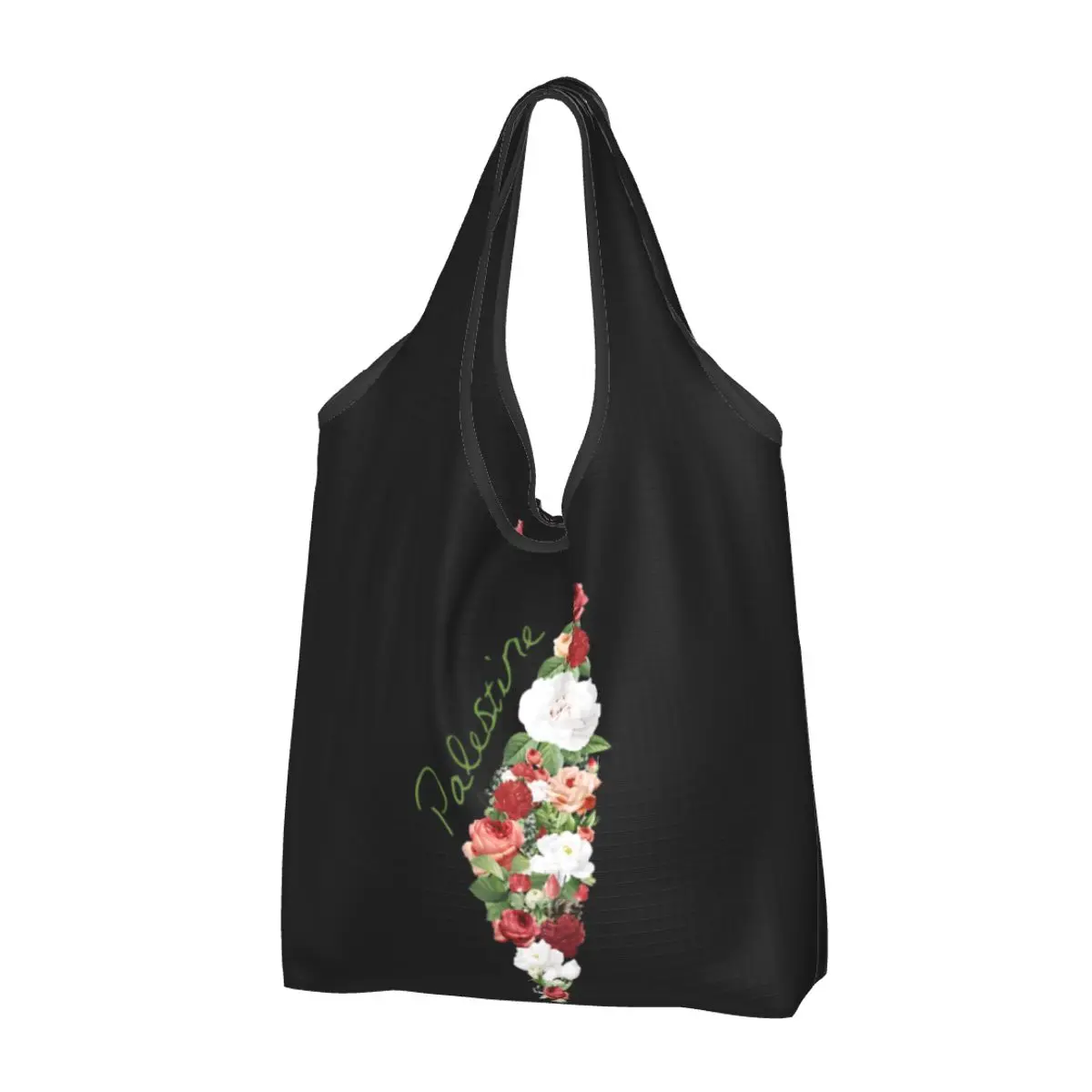 Reusable I Love Palestine My Homeland Palestinian Map Shopping Bags for Groceries Flower Palestinian Grocery Bags Large Tote Bag