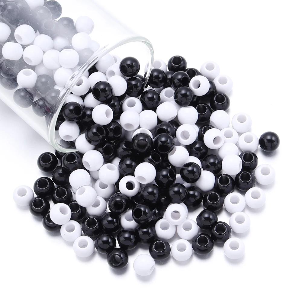 6 8 10 12 14 16mm Acrylic Beads Black White Solid Color Large Hole Round Loose Beads For DIY Bracelet Necklace Jewelry Making
