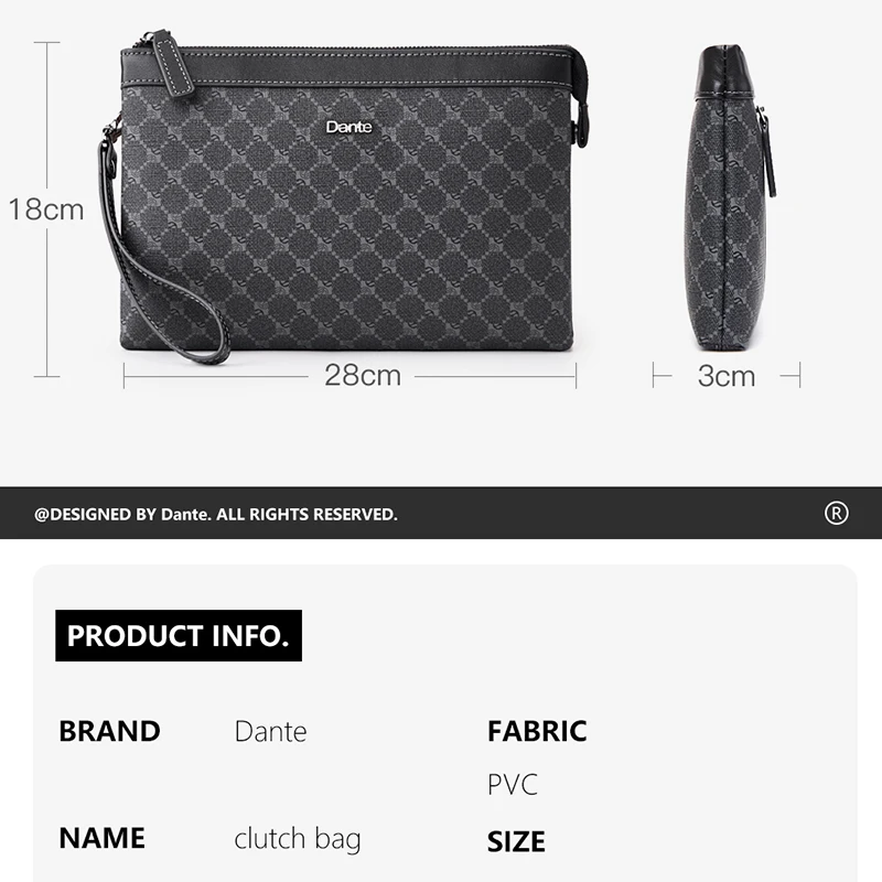 DanteFashion Famous Brand Designer Men Bag Fashion Plaid Leather Large Capacity Slim Clutches Male Business iPad Phone Wrist Bag