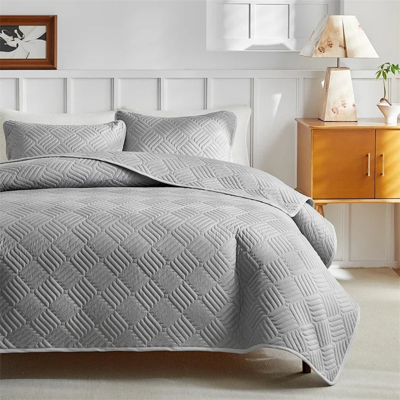Summer thin quilt three piece set AB double-sided washed cotton sandwich bed cover solid color frosted air conditioner quilt