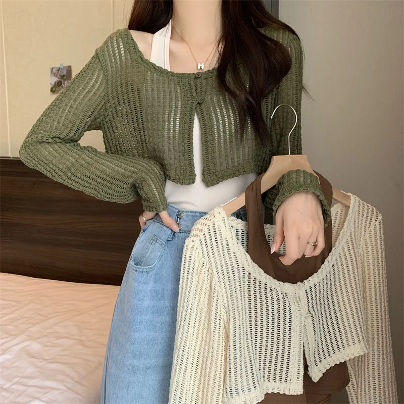 

Модная летняя полая блузка с длинными рукавами, солнцезащитная рубашка для женщин