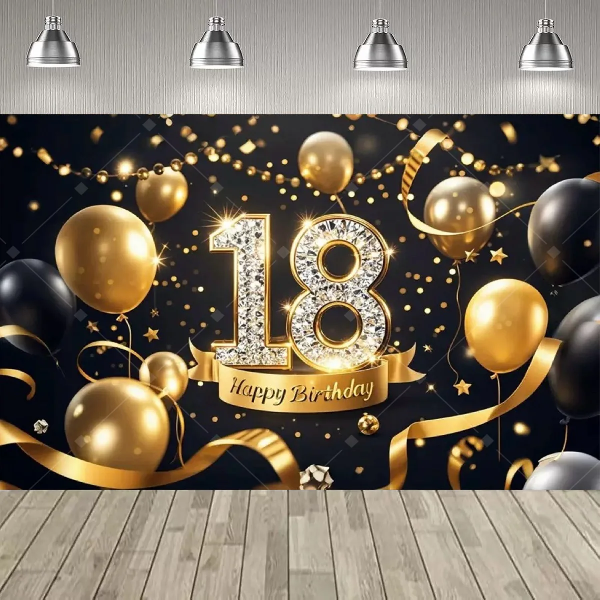 Schwarz Gold Diamant 18. Geburtstag Party Dekoration Hintergrund Ballon Champagner 18. Geburtstag Party Supplies Dekoration Banner Geschenk – Detail 6