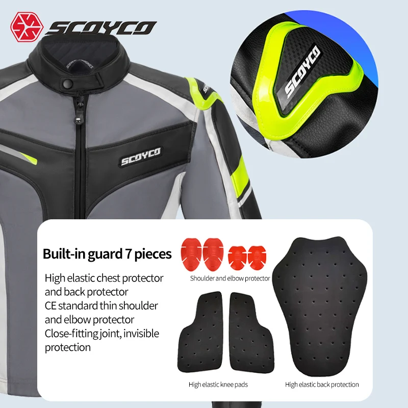 Giacca da moto SCOYCO PU Patchwork tessuto Oxford abbigliamento traspirante resistente all'usura giacca da equitazione con equipaggiamento protettivo incorporato