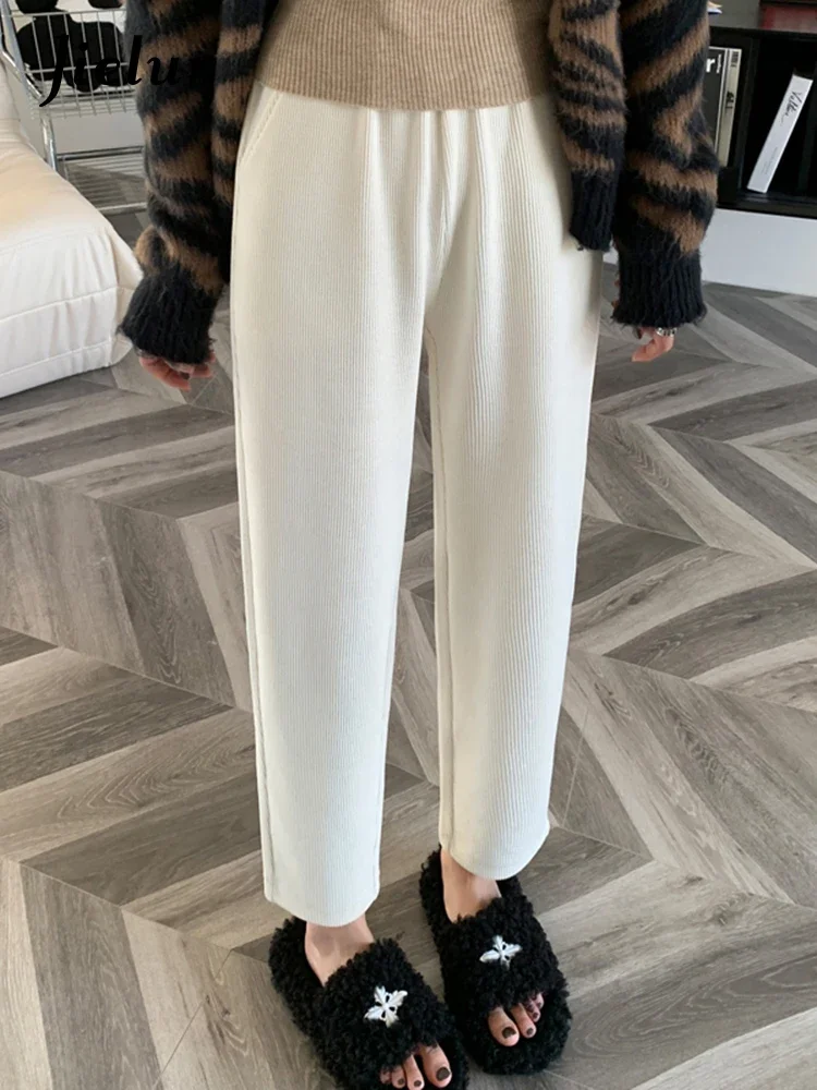 

Jielur Simple Office Lady Chic Female Harem Pants Casual Slim Solid Color Fashion Streetwear Pockets Loose Basic Women Trousers