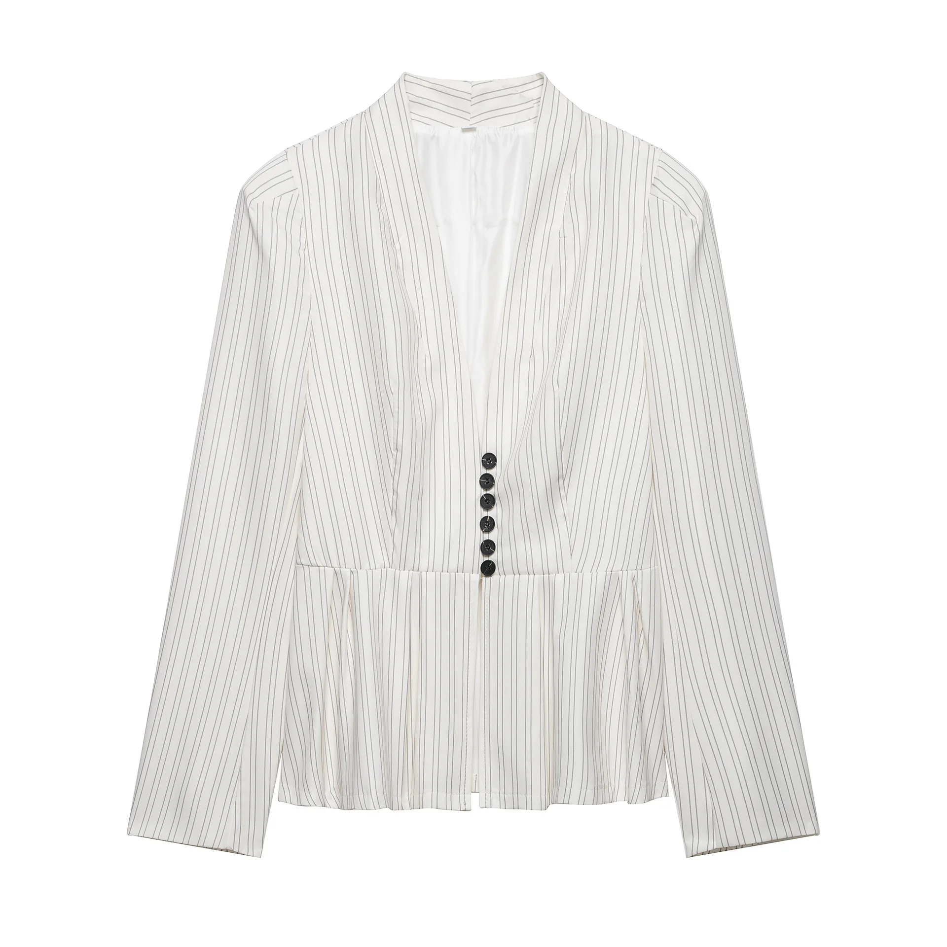European and American style 2026 spring new women's clothing with shoulder pads, long sleeves, striped skirt, hem blazer