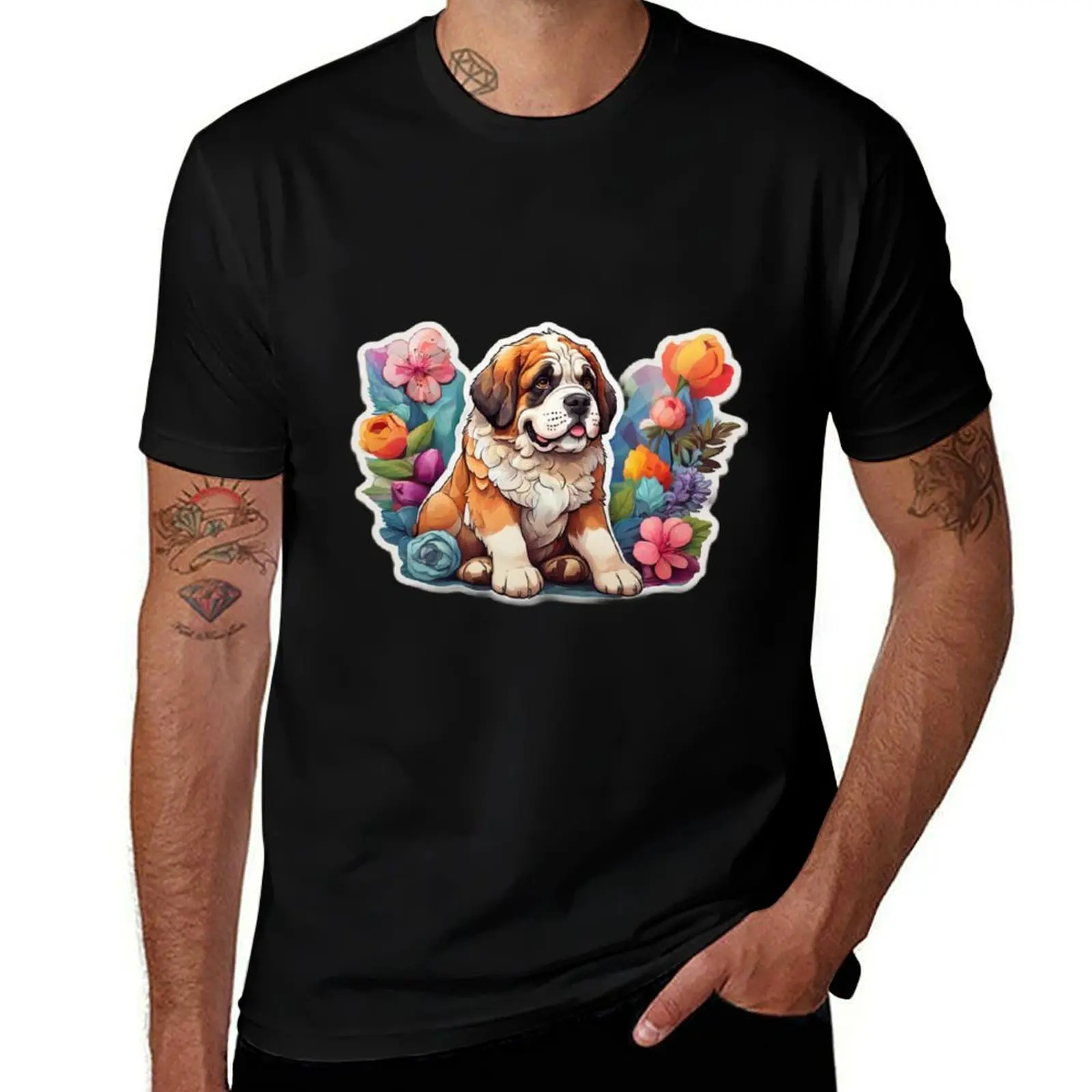 

Springtime St Bernard T-Shirt printed t shirts for man man t shirt cotton high quality T-Shirt