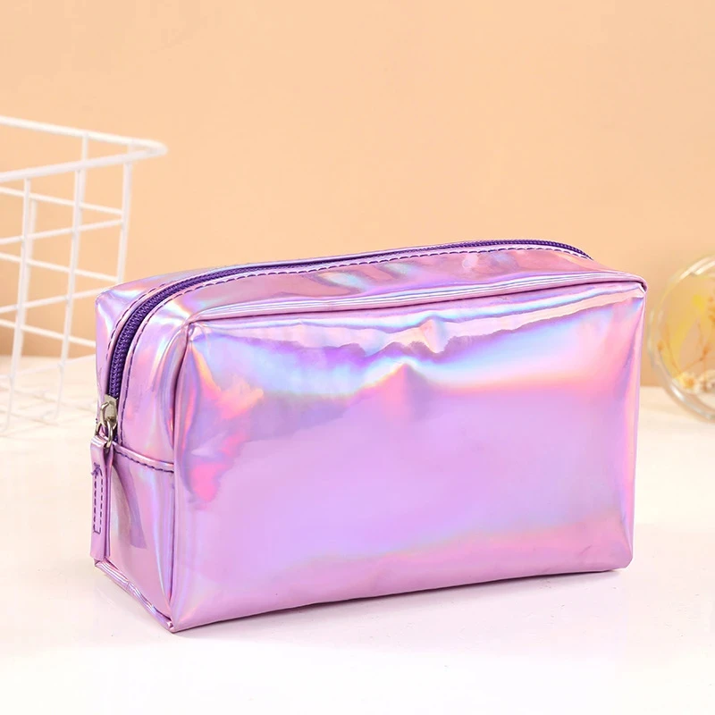 Fashion Solid Color Laser Cosmetic Bags Travel Portable Toiletries Storage Bags Large Capacity Makeup Bag Outdoor Toiletry Pouch