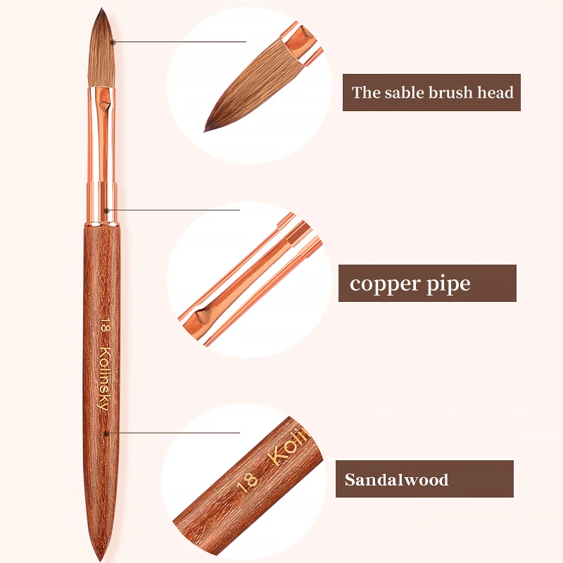 

100% Pure Kolinsky Acrylic Brush UV Gel Carving Nail Brush Rose Gold Handle Manicuring High Quality Nail Tool Size 2#-18#
