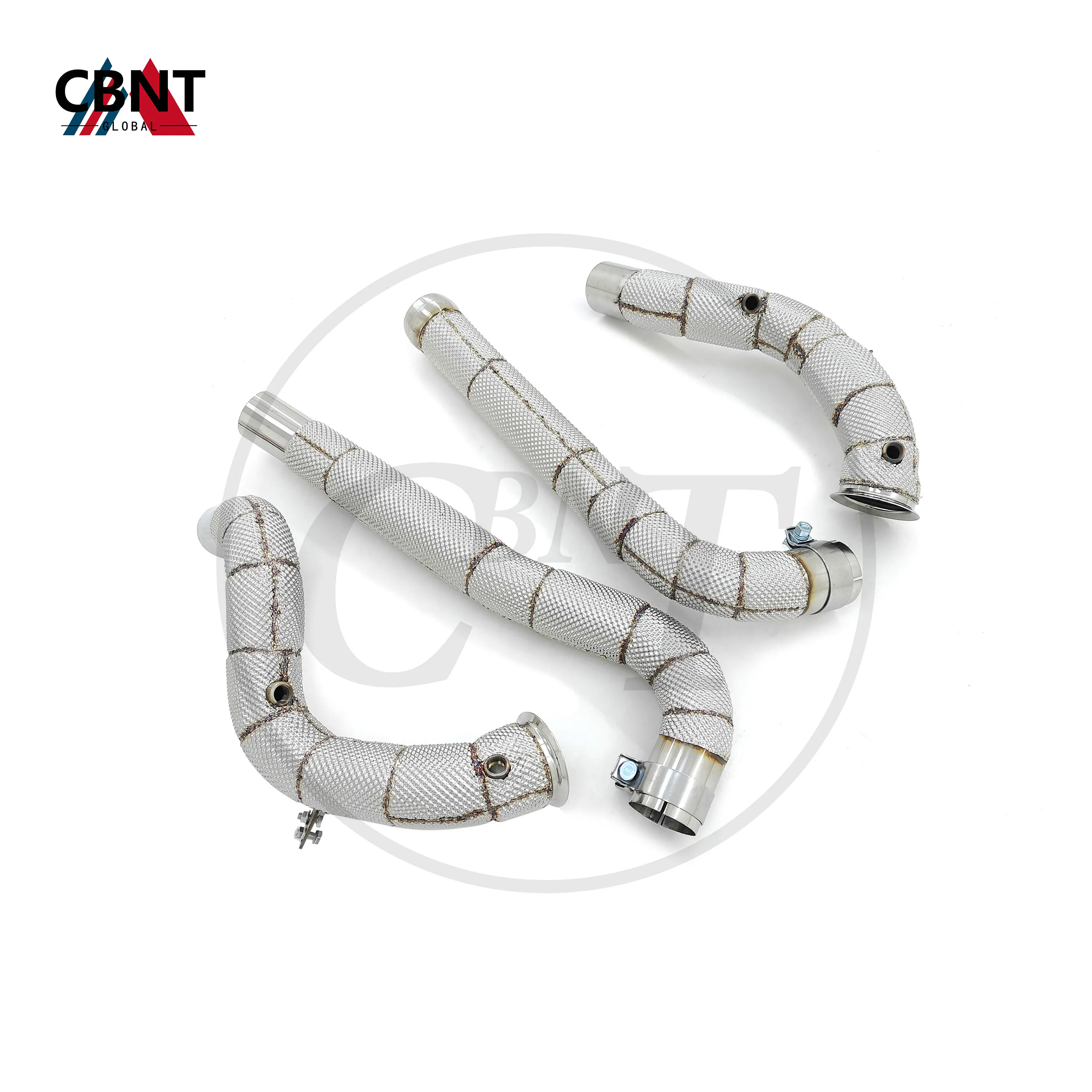 CBNT for Mercedes Benz AMG GT GTS GTC GTR 4.0T Free Flow Downpipe Exhaust System with Heat Shield SS304 Tuning Exhaust Header