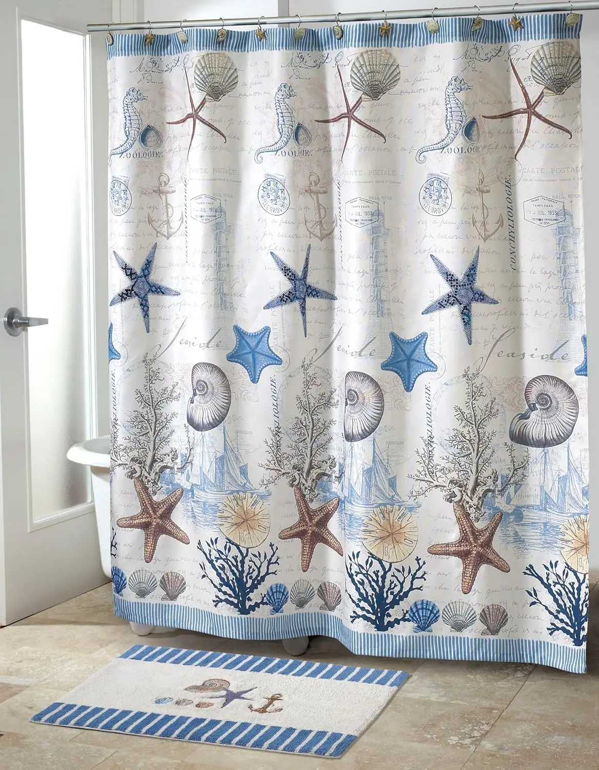 

Fabric Shower Curtain, Nautical Bathroom Decor