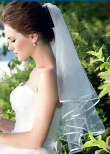 Innovative Design White Wedding Bride Veil 2 Tiers Elbow Leng