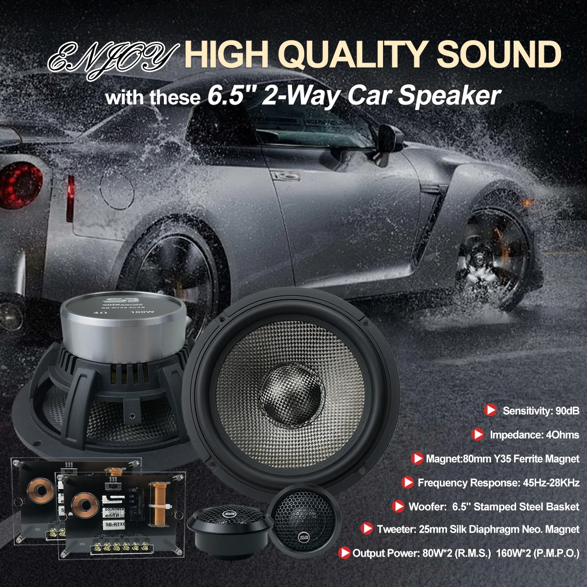 Nominal Power 85W*2 Car Audio Best  6.5 Inch Coaxial Speaker 4Ohms 2-way Car Component Speaker System for UNIVERSAL Cars
