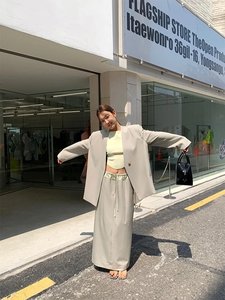 

Женский костюм Ele Svel: модный осенний пиджак, простая повседневная верхняя одежда из фибриновой ткани с длинными рукавами