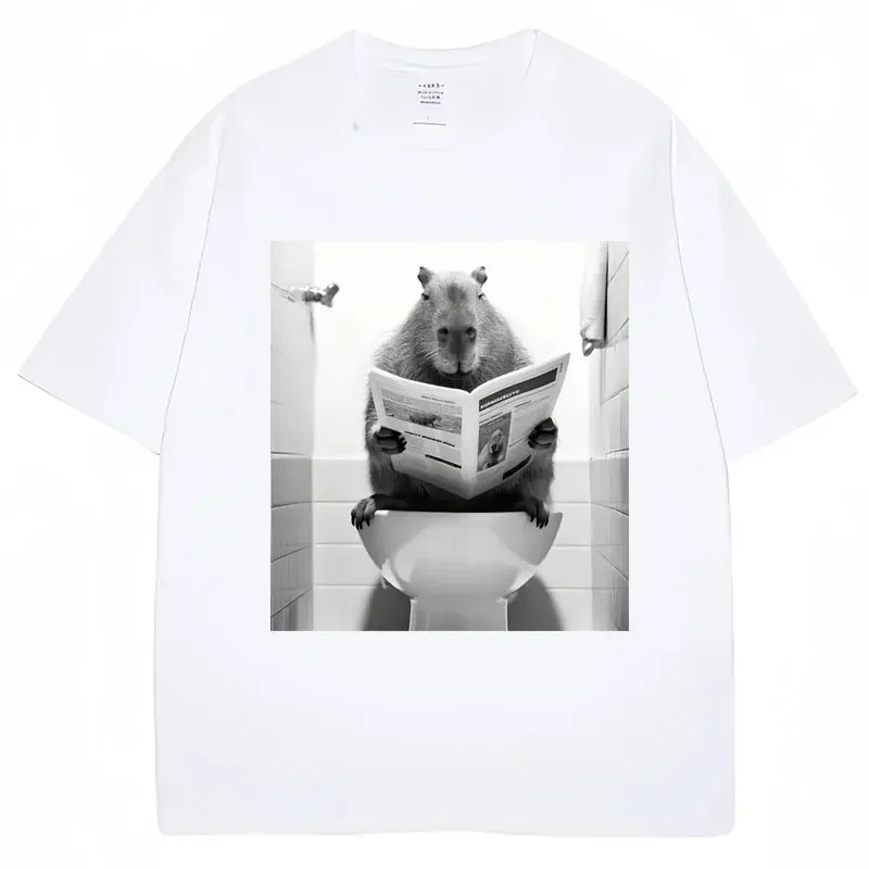 Funny Capybara Bathroom Graphic T-Shirt Men Women Fashion Spring Summer T Shirts Oversized Casual Short Sleeve Streetwear