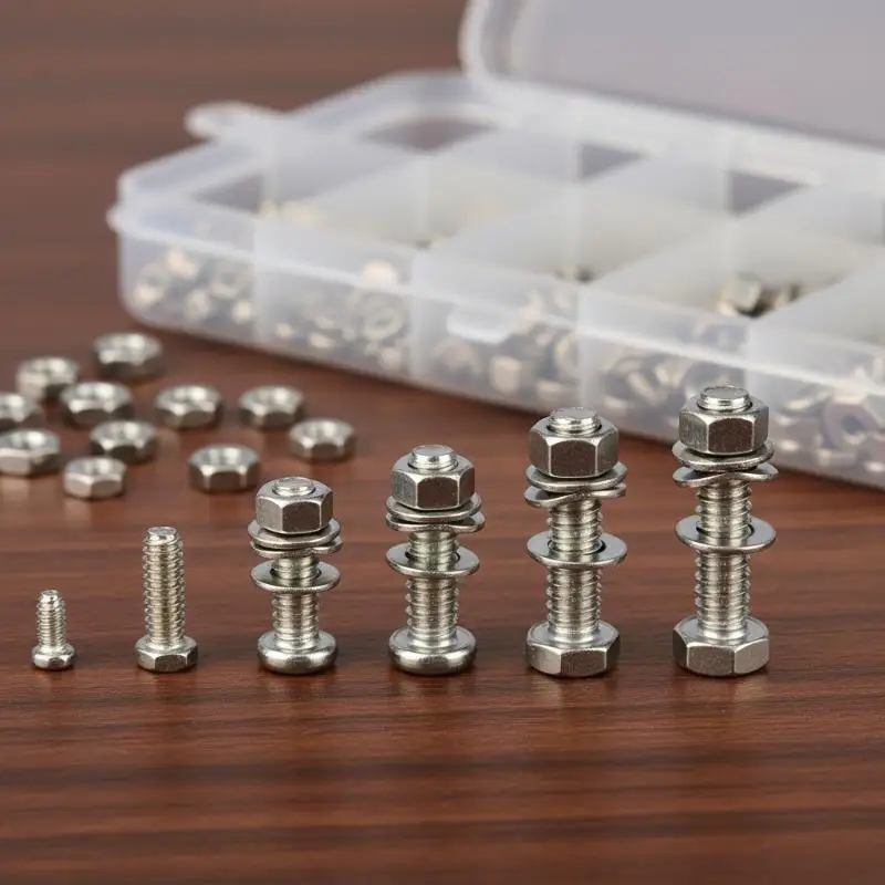 320PCS Stainless Steel Screws Nuts Washers Kit Rust Proof Assorted Sizes for Woodworking Furniture Installation Small Repairs