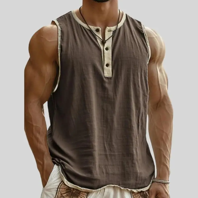 

Men's Fitn Tank Top 3 Buttons Qui Dry Breathable Color Running Training Svel ort Sve Clothing