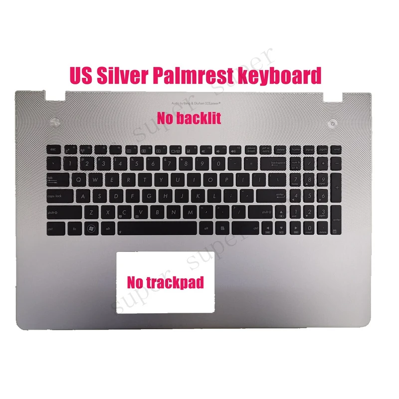 SSS+ US Silver Palmrest keyboard for Asus N76V N76VB N76VJ N76VM N76VZ 90R-NAL1K4100Y